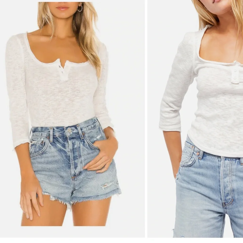 NWT FREE PEOPLE Womens Top Jaimie Henley 3/4 Sleeve White Size  S OB1103281